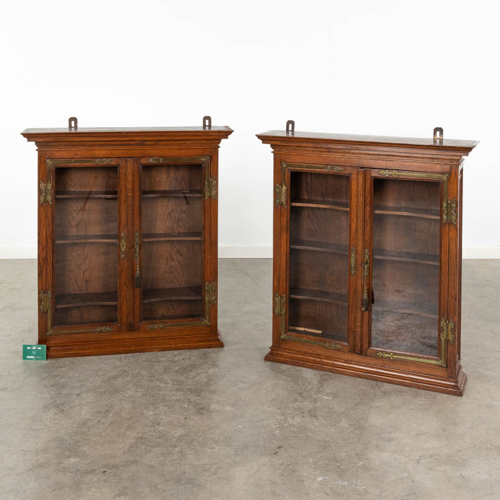 A pair of hanging cabinets, wood and glass. Circa 1900. (L: 17 x W: 75 x H: 83 cm) - Image 2 of 9