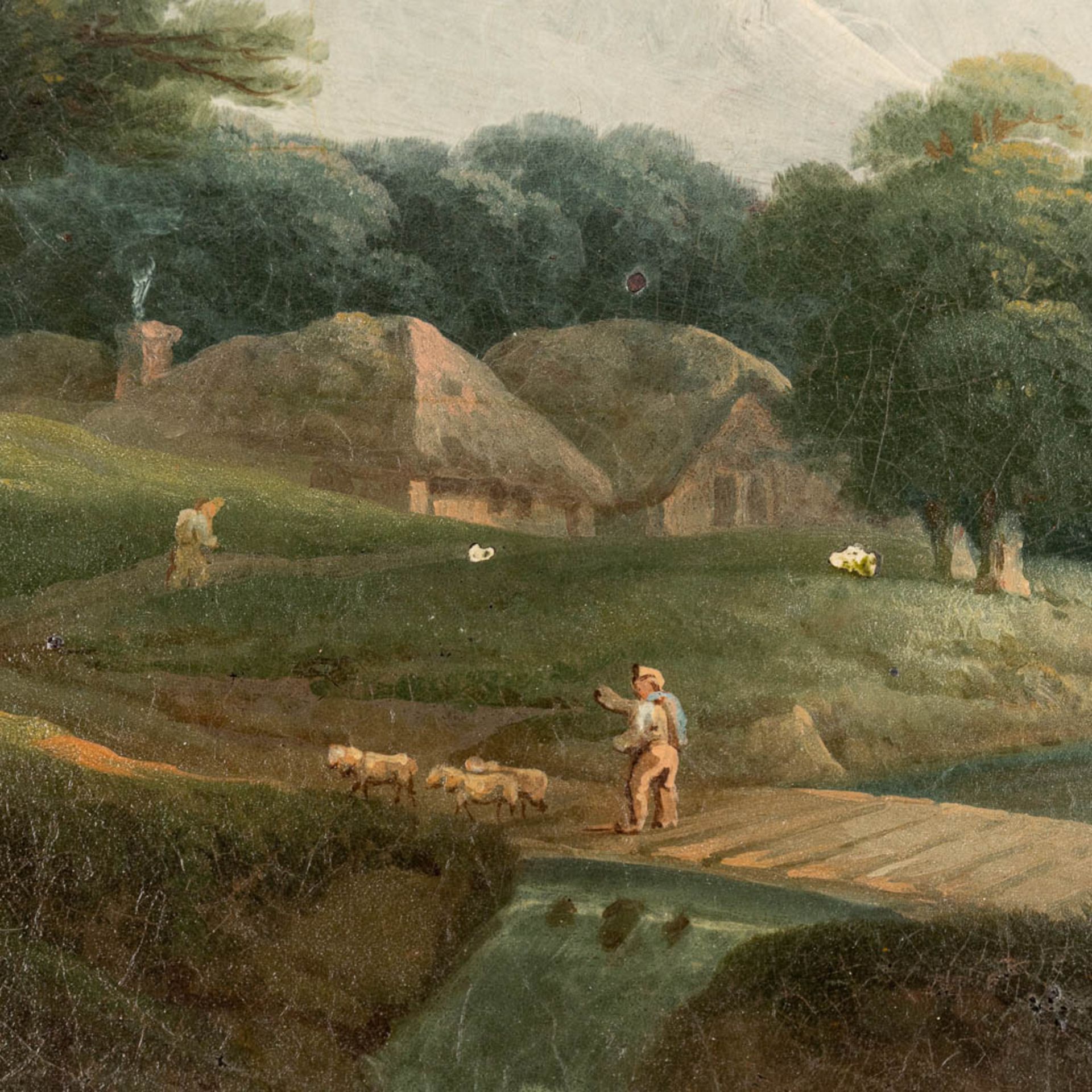 An antique landscape, Oil on metal, Italian school, 18th century. (W: 29 x H: 17,5 cm) - Image 4 of 8