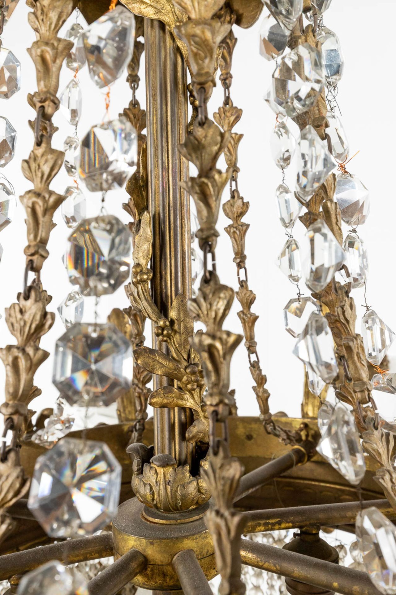 A large chandelier 'Sac ˆ Perles', bronze and glass. Circa 1900. (H: 100 x D: 100 cm) - Image 14 of 15