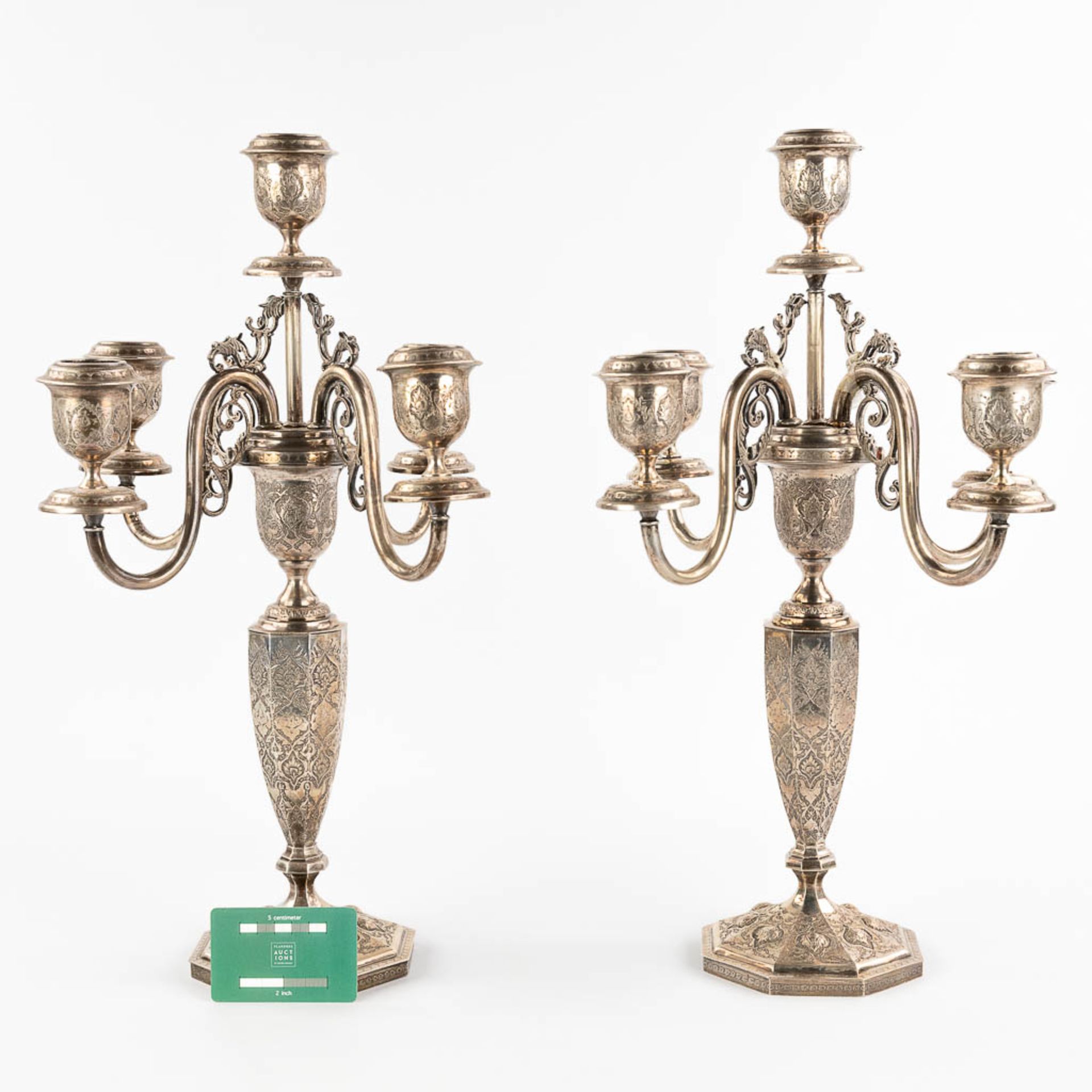 A pair of candelabra, silver, probably Middle-East. 3,650g. - Image 2 of 14