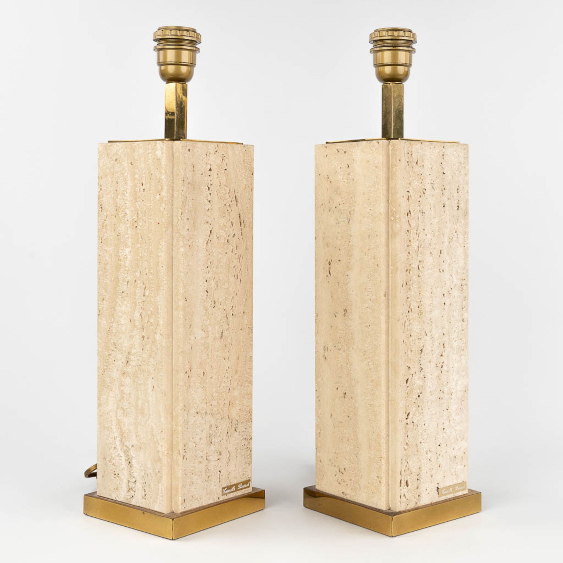 Camille BREESCHE (XX) 'Pair of table lamps' Brass and Travertine. (L: 13 x W: 13 x H: 49 cm) - Bild 3 aus 12