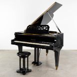 R_mhildt, a 1/4 grand piano with a matching ebonised stool. (L: 153 x W: 146 x H: 101 cm)