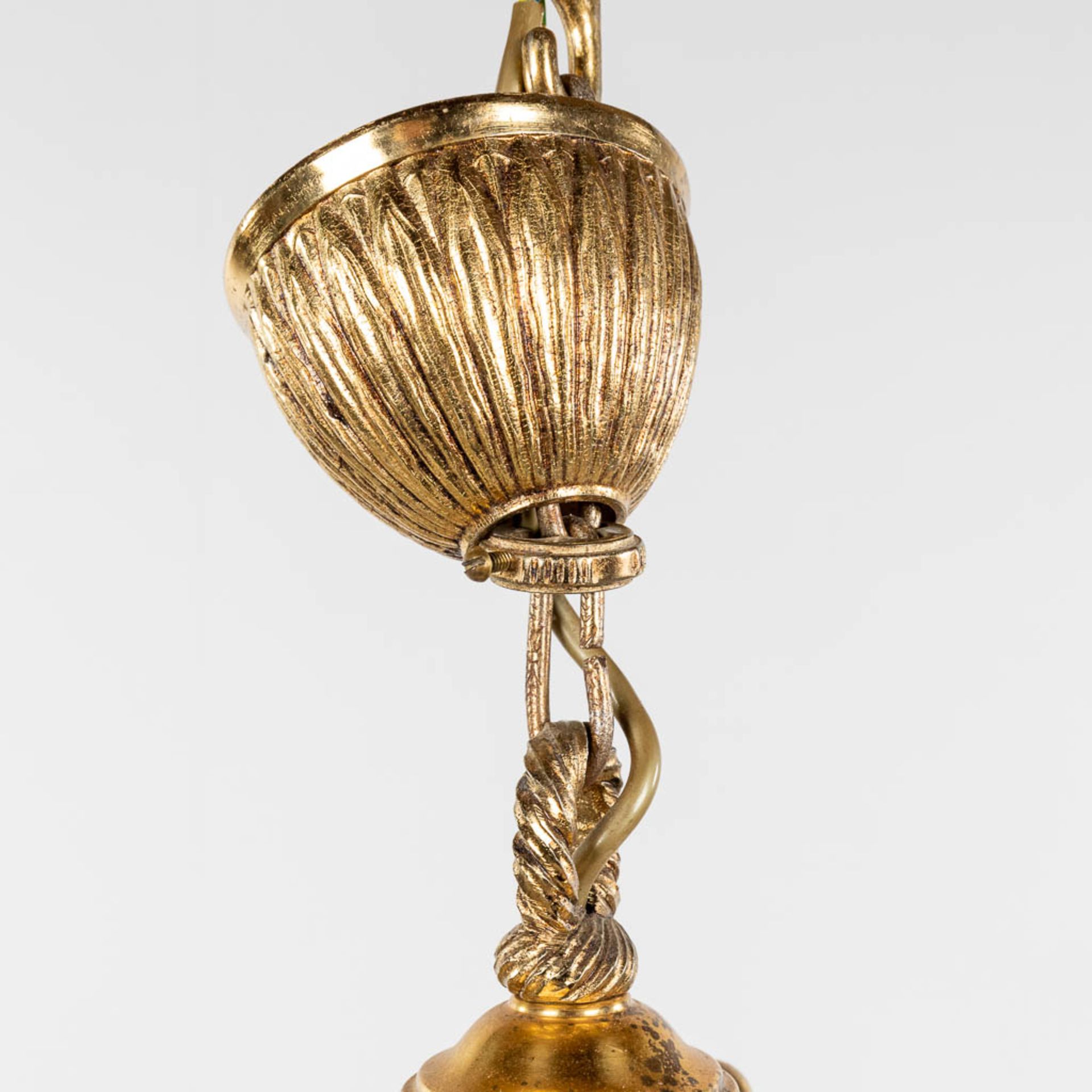 A chandelier, brass with glass lampshades, circa 1970. (H: 60 x D: 40 cm) - Image 6 of 9