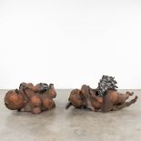 Yves RHAYE (1936-1995) 'Lying Male and Female' Terracotta. (L: 60 x W: 115 x H: 50 cm)