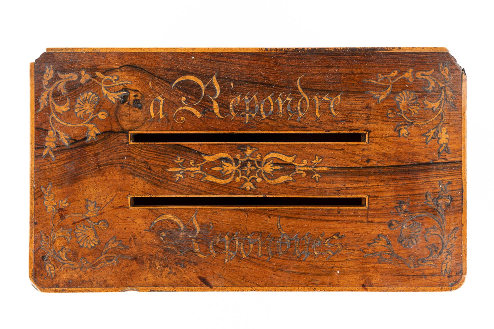 A collection of 5 antique storage boxes, 'Répondre and Répondues', Domino game and jewellery boxes. - Image 9 of 10