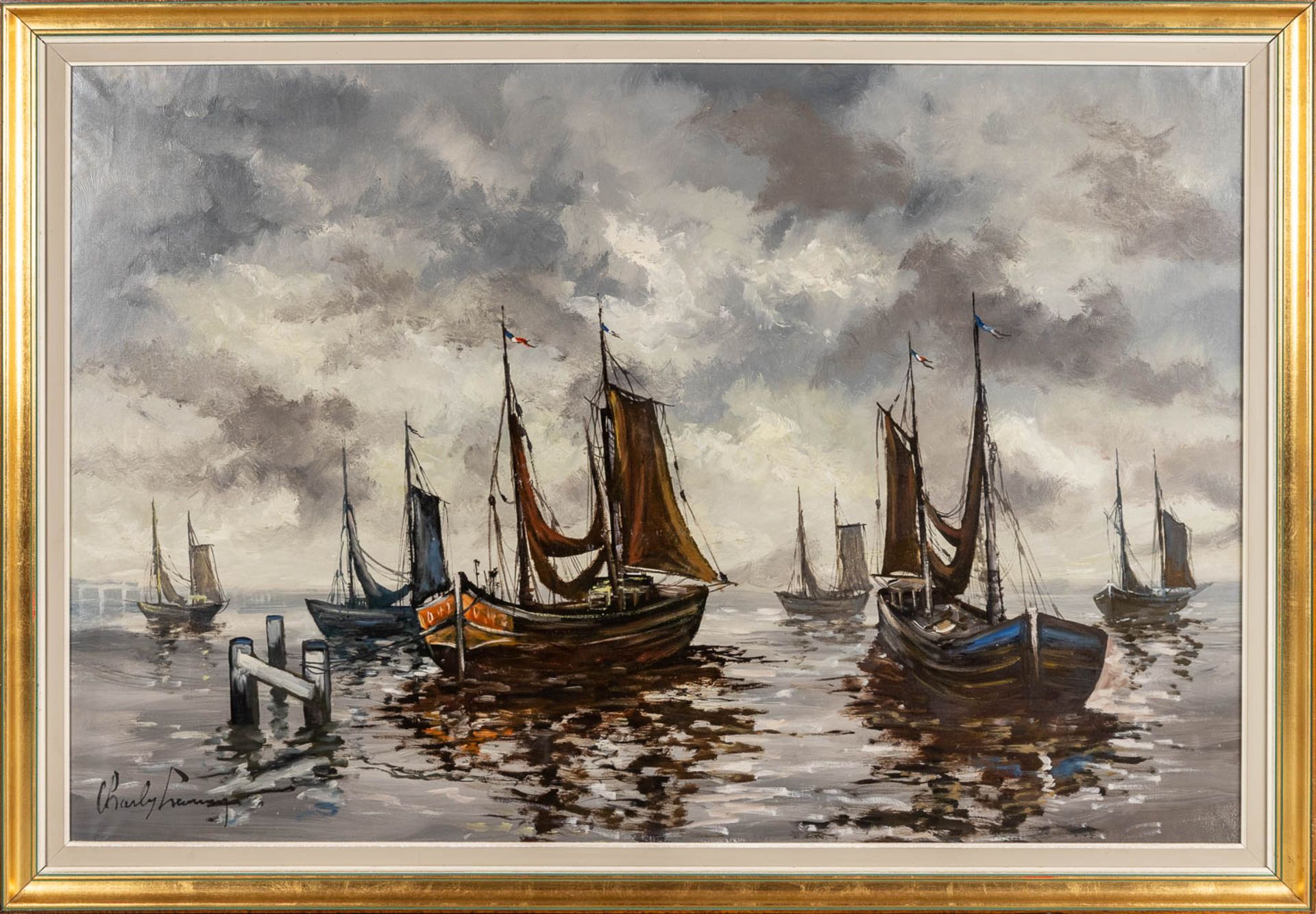Ämile LAMMERS (1914-1990) 'Marine' oil on canvas. (W: 150 x H: 100 cm) - Image 3 of 8