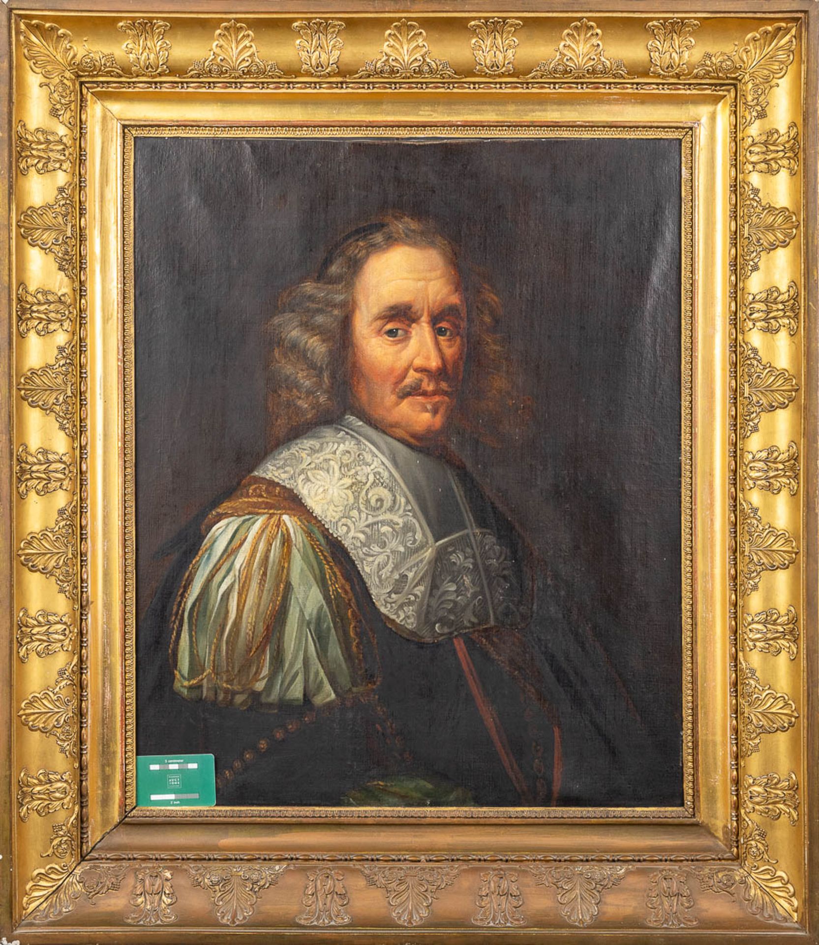 An antique portrait, oil on canvas. Framed in an empire-style frame. 19th century. (W: 59 x H: 72 cm - Image 2 of 8