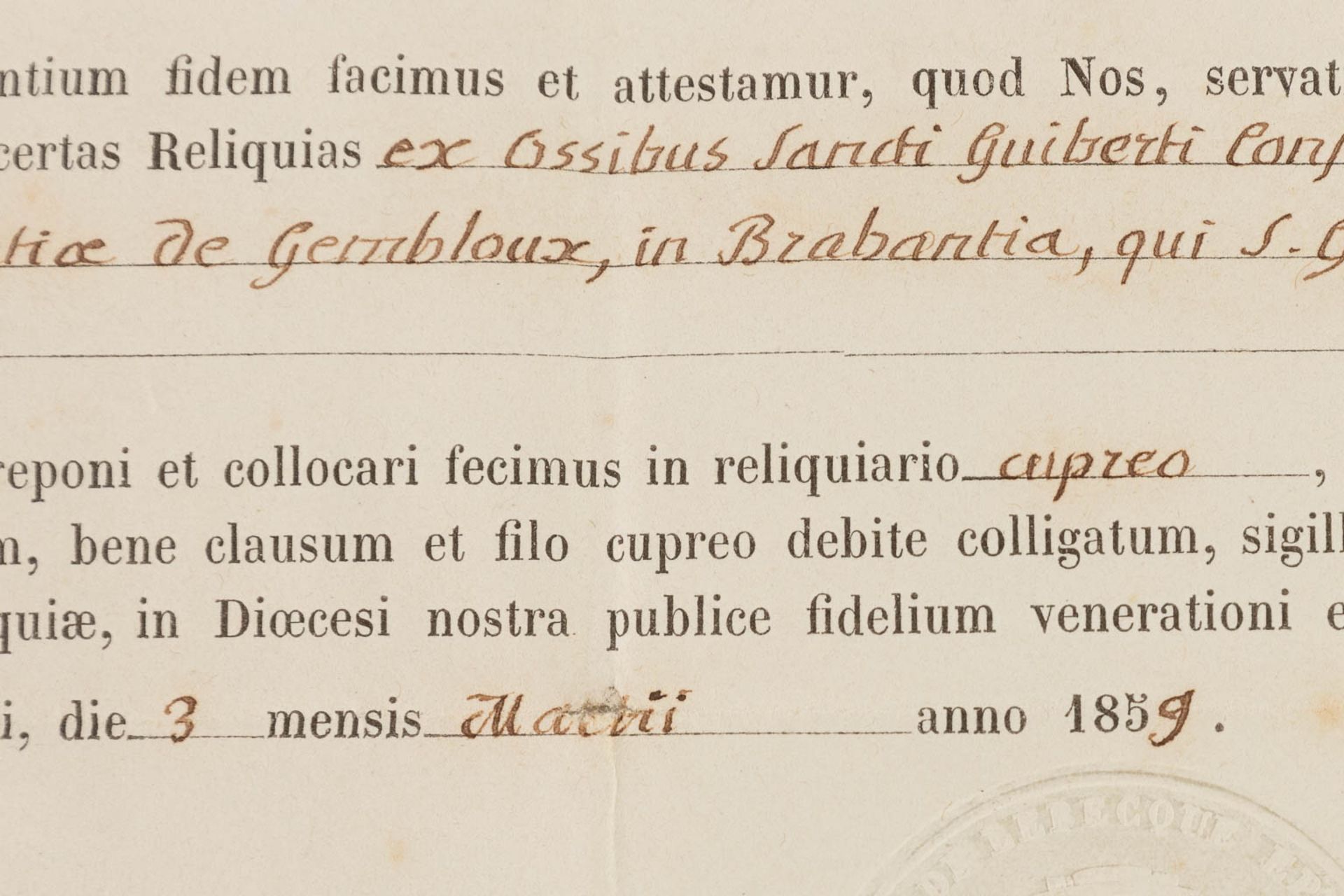 A sealed theca with a relic Ex Ossibus Sancti Guiberti Confesoris. (D: 3,4 cm) - Image 5 of 6