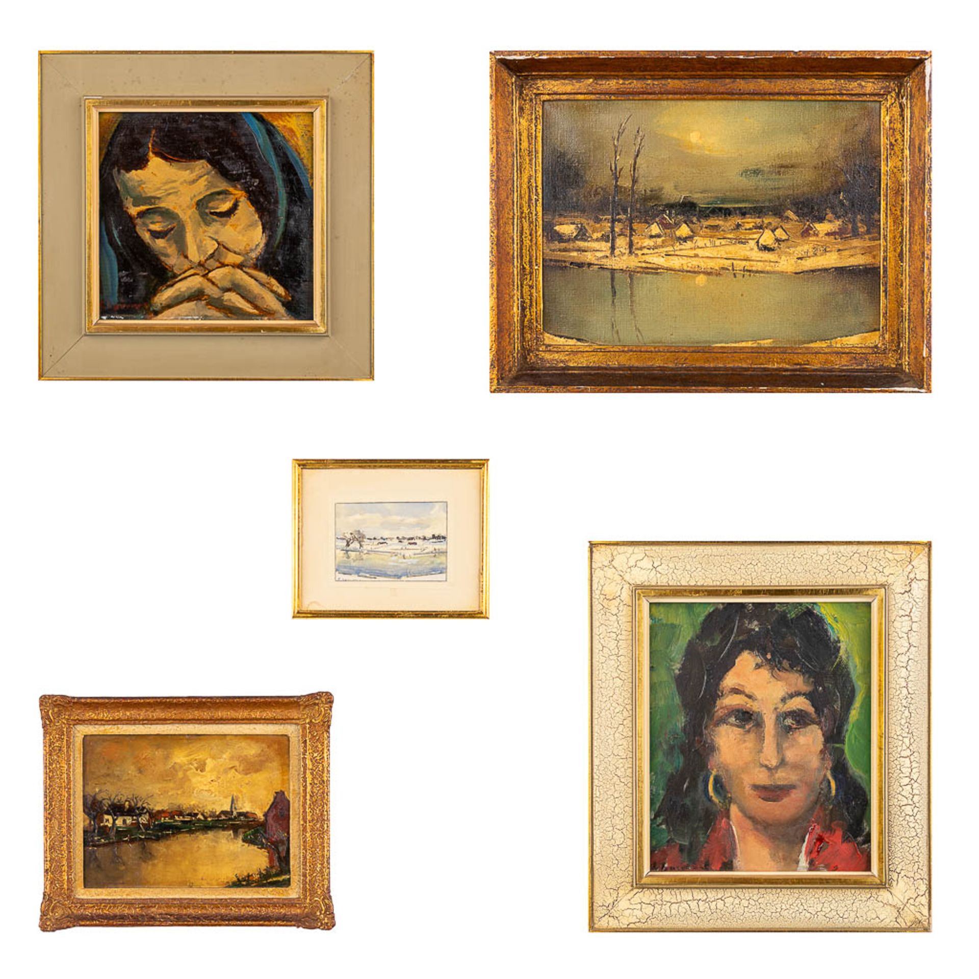 Achille LAMMENS (1888-1969) a collection of 5 paintings, oil on panel. (W: 37 x H: 27 cm)