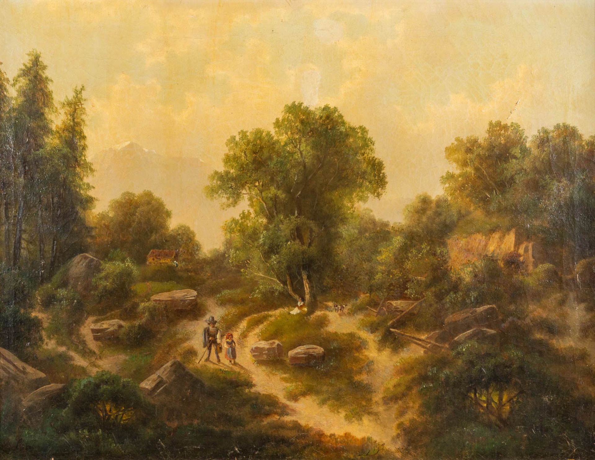 A dune view with trees, oil on canvas. Signed. 19th century. (W: 75 x H: 56 cm)