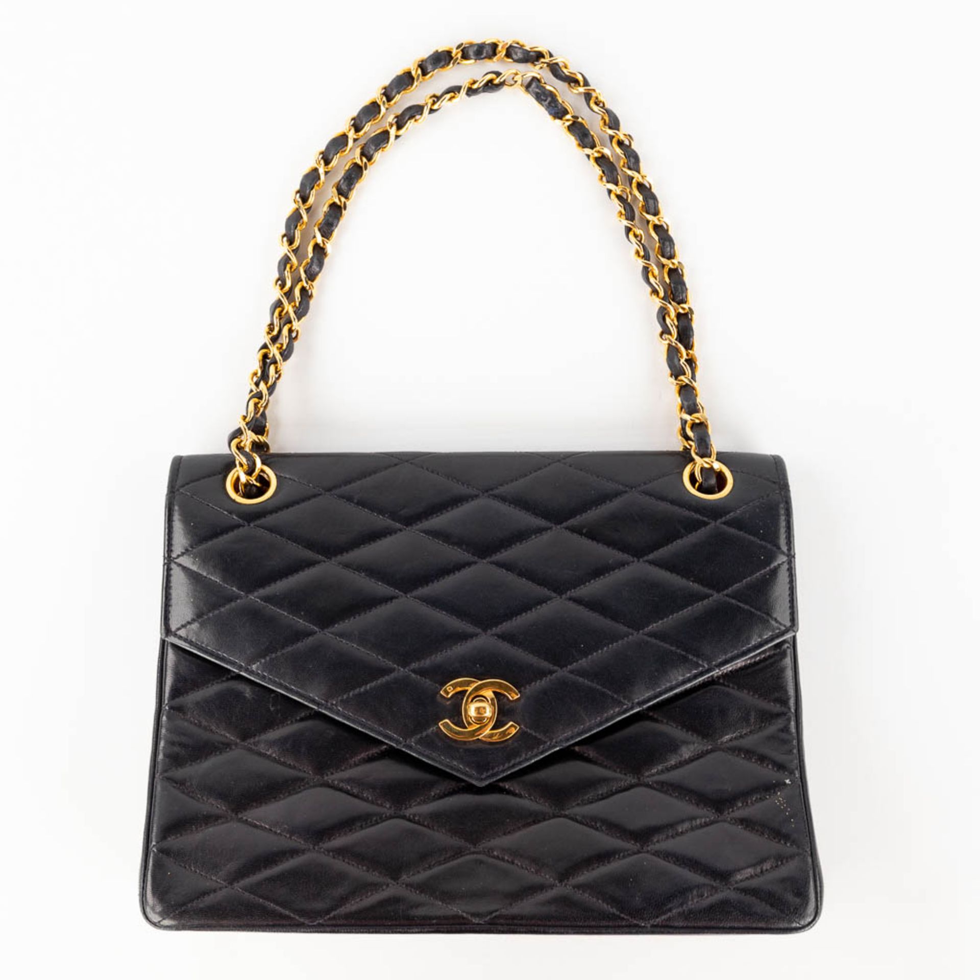 Chanel, a handbag made of dark blue/black leather with gold-plated hardware. Circa 1970. (W: 25 x H: - Image 8 of 18