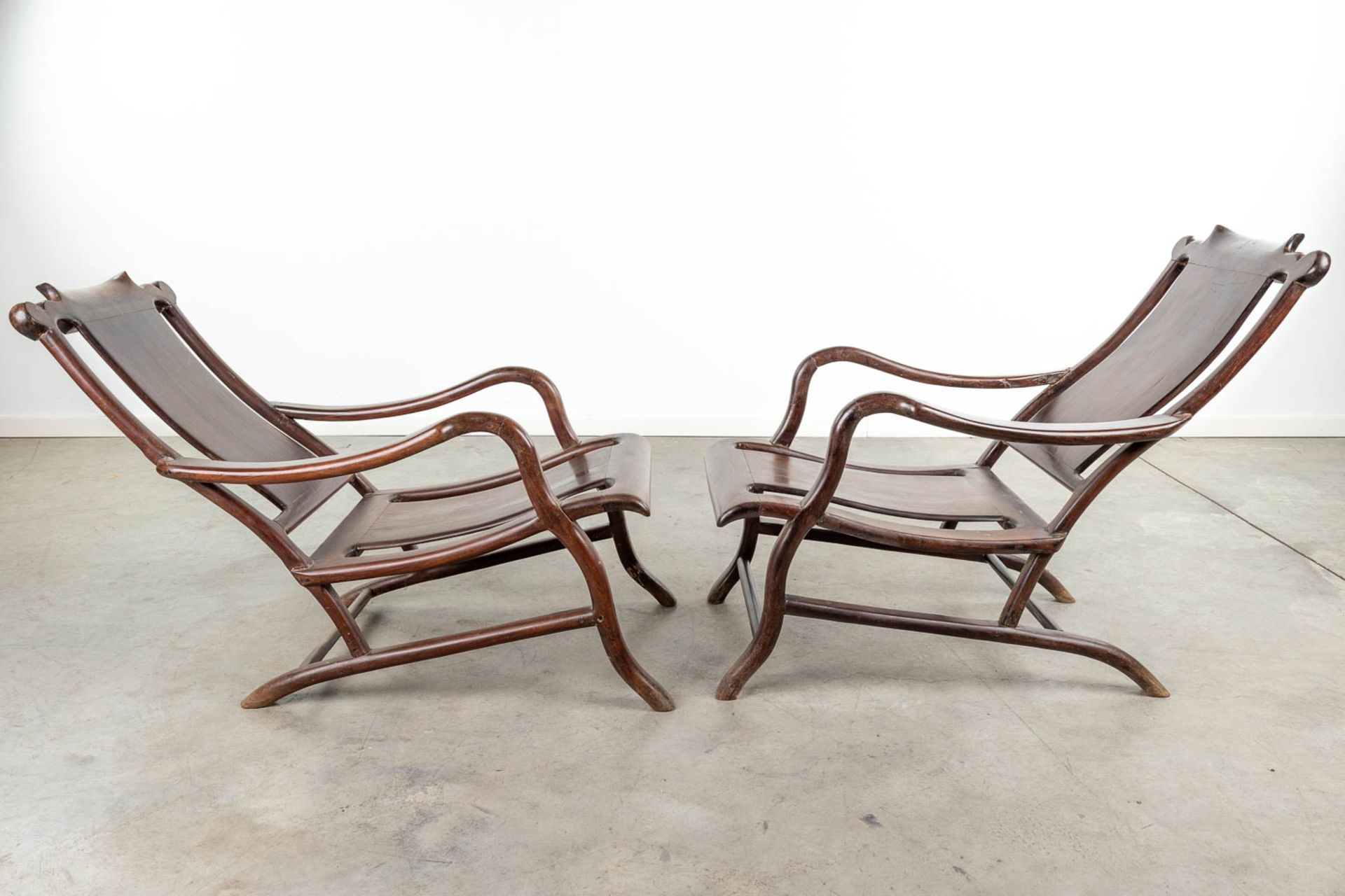 A pair of Chinese hardwood armchairs. (L: 100 x W: 57 x H: 78 cm) - Image 6 of 8