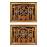 A pair of reliquary frames 'The year calendar' with 365 relics for each day of the year. 19th C. (W: