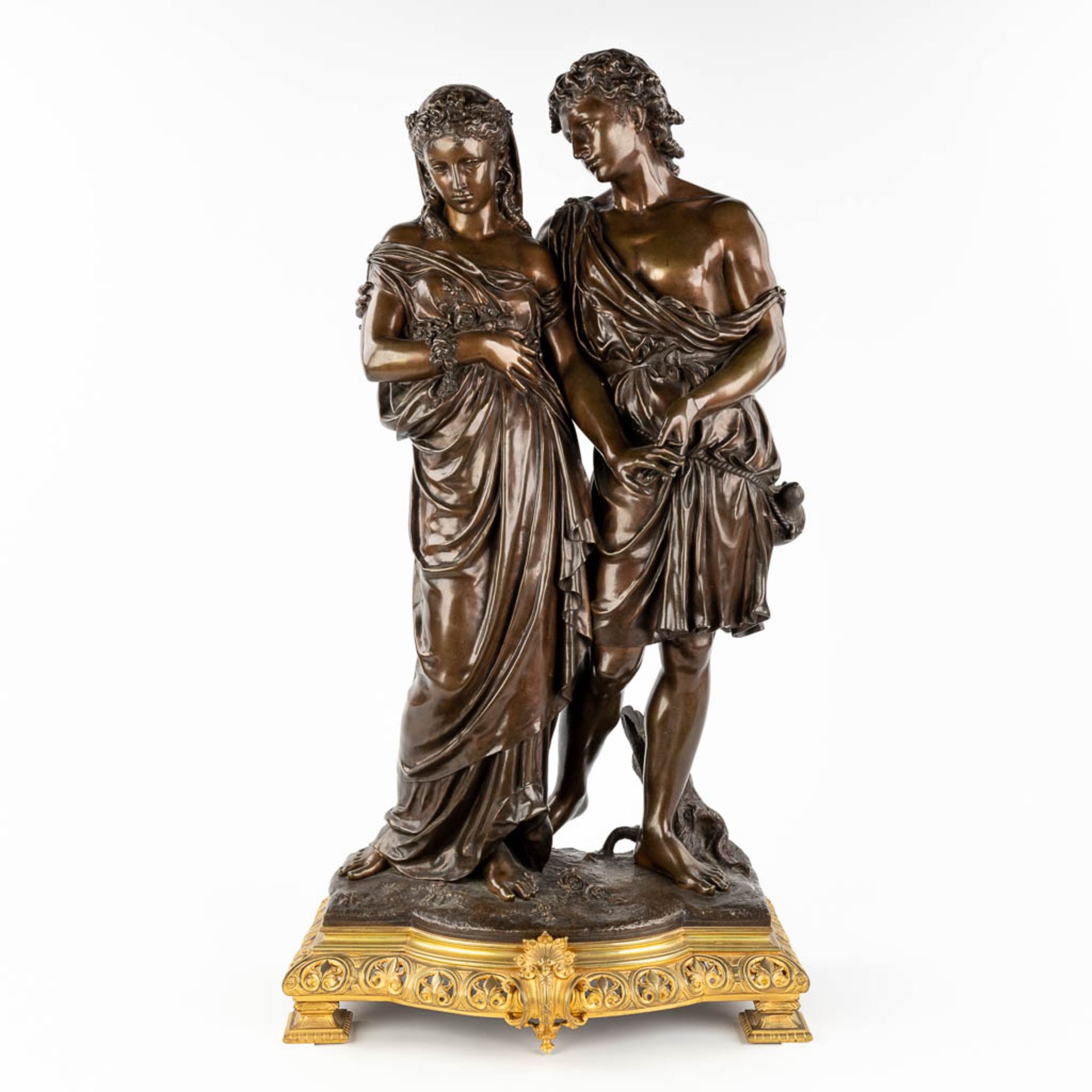 Jean-Baptiste GERMAIN (1841-1910) 'Figure of classical youth and maiden' patinated bronze. (L: 25 x