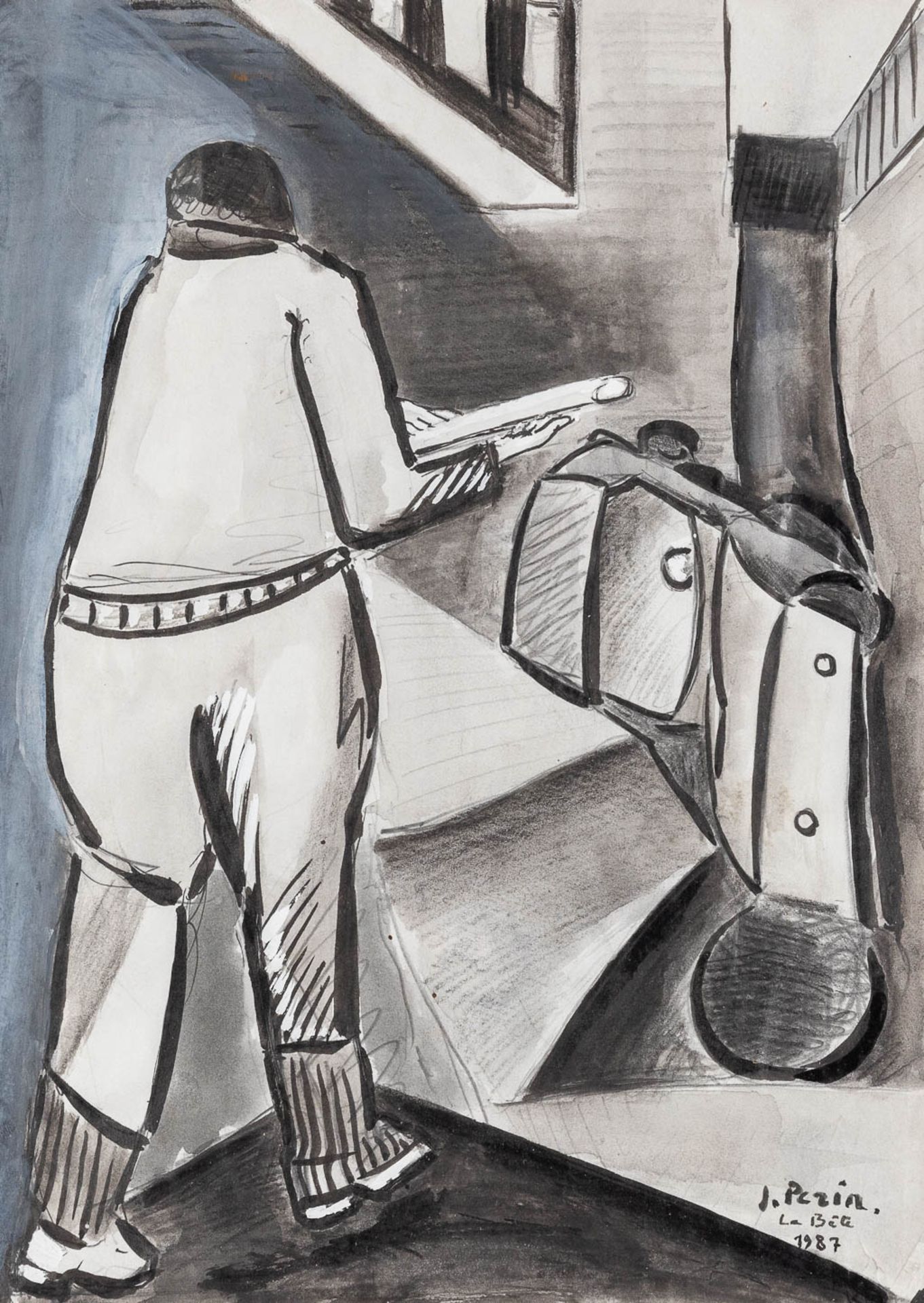 Jacques PERIN (1936) 'La Bte', watercolour on paper. 1987. (W: 21,5 x H: 30 cm)