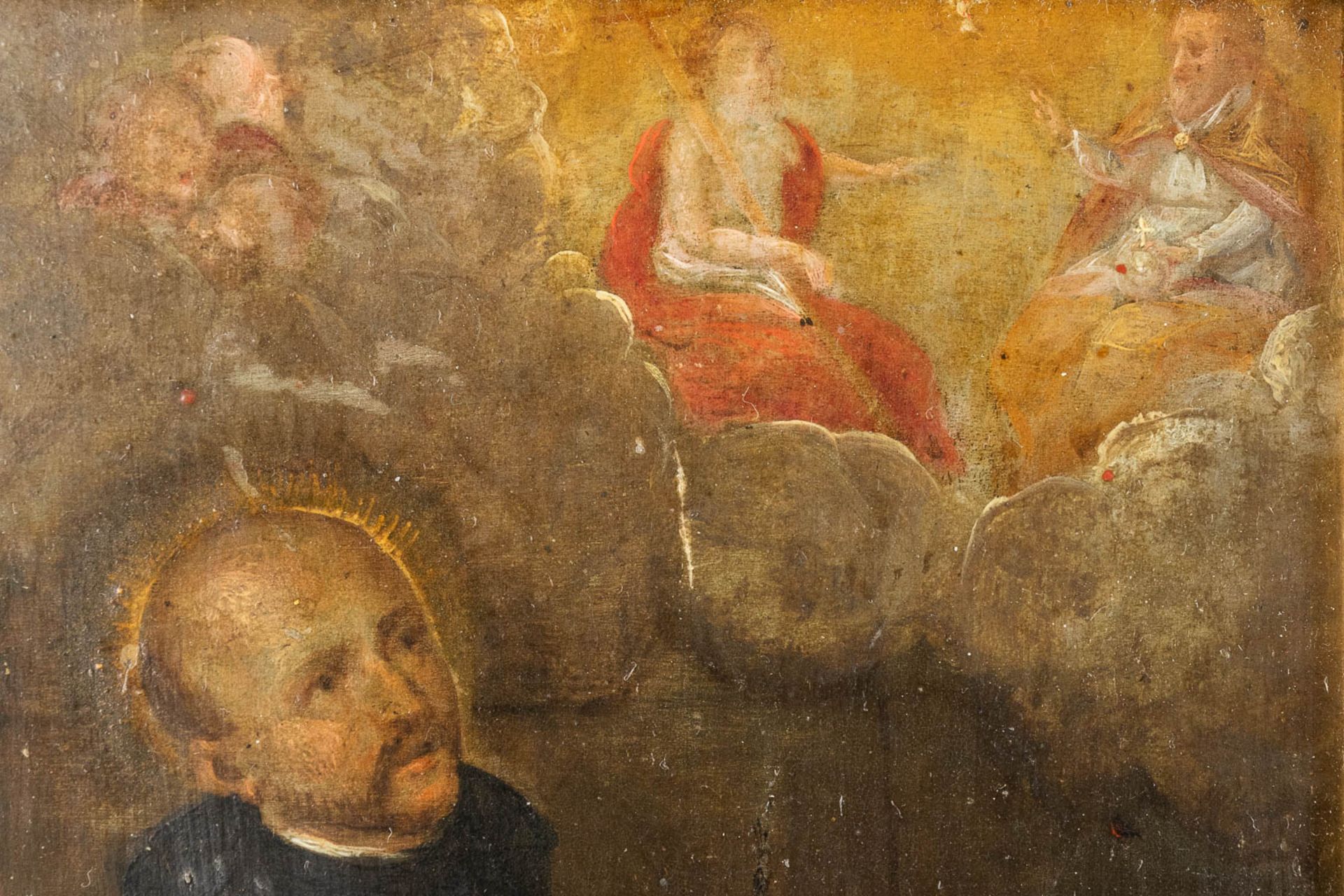 The vision of a saint, an antique painting, oil on copper. 17th century. (W: 17 x H: 22,5 cm) - Image 4 of 7