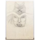 Jef VAN TUERENHOUT (1926-2006) 'Lady with a cat' an unfinished drawing, pencil on MDF. (W: 70 x H: 1