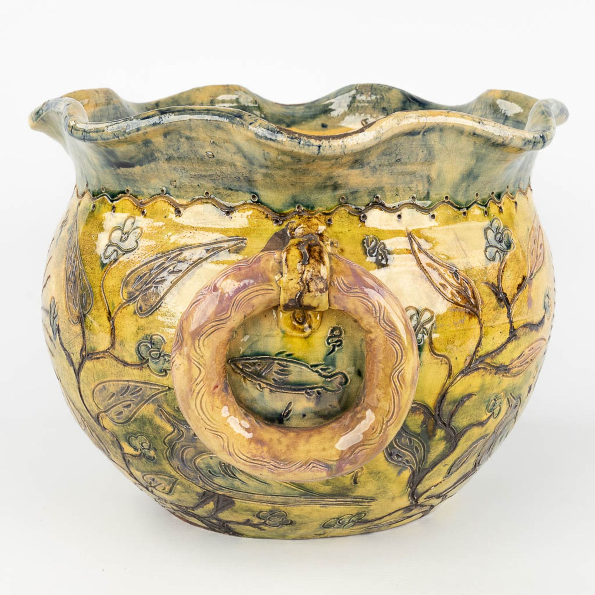 A Cache pot made of Flemish Earthenware, Bredene. 19th century. (L: 36,5 x W: 40 x H: 28 cm) - Image 6 of 12