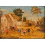 An antique painting 'The game' oil on panel. 18th C. (W: 25 x H: 18 cm)