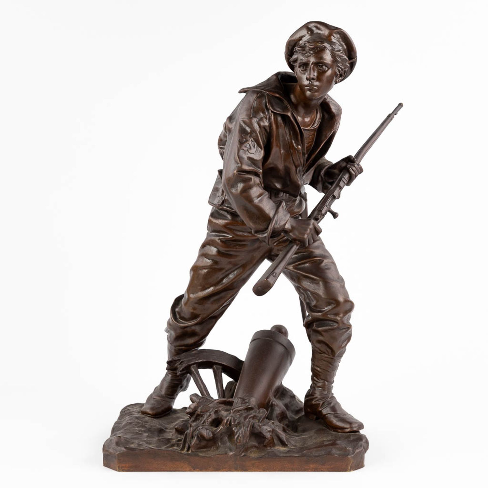 Aristide CROISY (1840-1899) 'Soldier', patinated bronze. 19th C. (L: 22 x W: 30 x H: 49 cm)