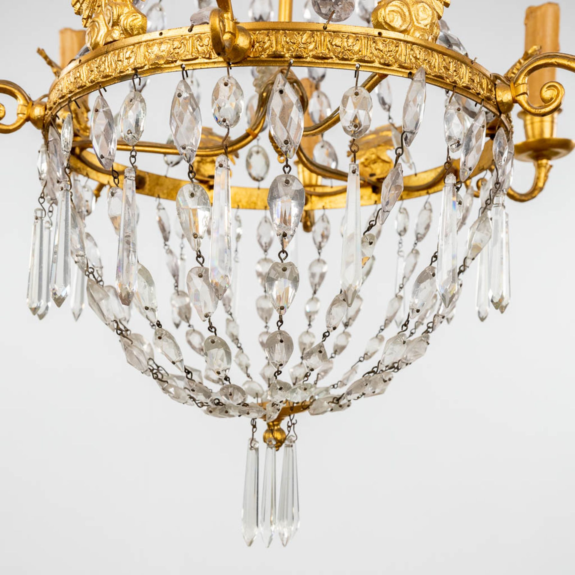 A chandelier 'Sac ˆ Perles', bronze and glass in empire style. 20th C. (H: 100 x D: 50 cm) - Image 6 of 11