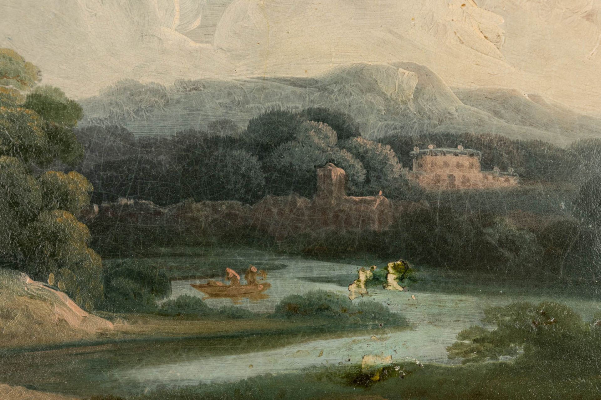 An antique landscape, Oil on metal, Italian school, 18th century. (W: 29 x H: 17,5 cm) - Image 5 of 8