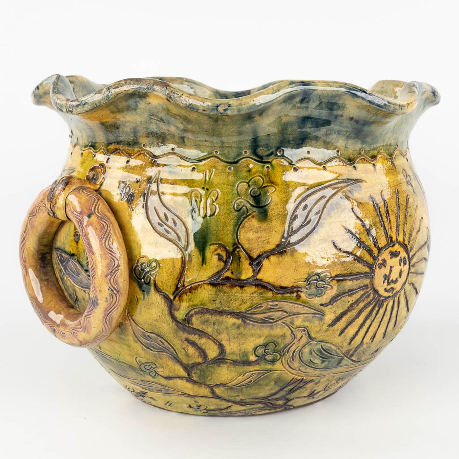 A Cache pot made of Flemish Earthenware, Bredene. 19th century. (L: 36,5 x W: 40 x H: 28 cm) - Image 3 of 12