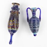 A set of 2 Archeological perfume bottles, an amphora vase and flask, glass paste. (H: 17,5 cm)