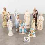 A collection of 11 holy figurines, porcelain, plaster. (H: 46 cm)