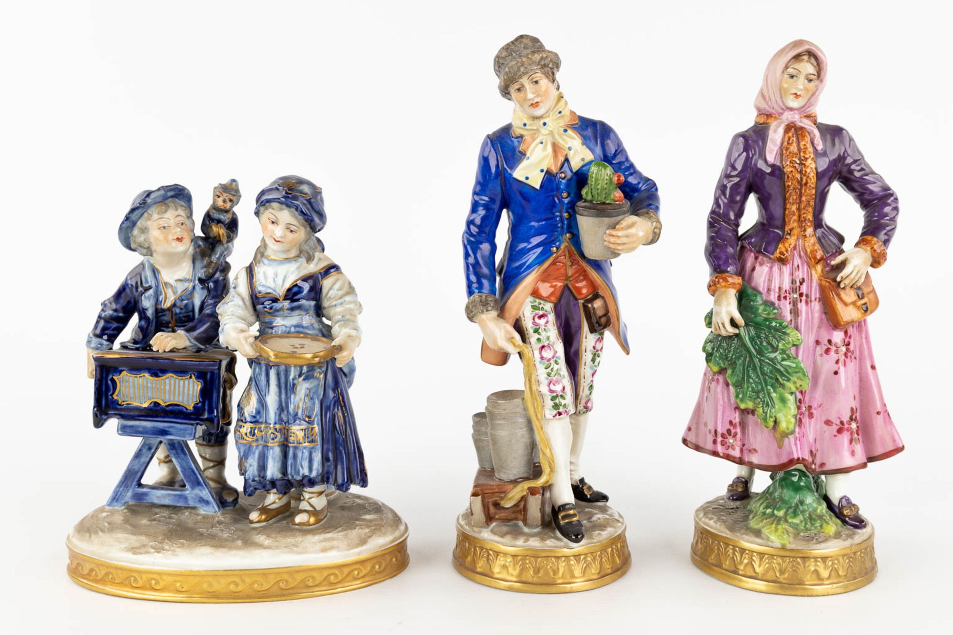 An collection of porcelain figurines. Marks by Volkstedt, Capodimonte. (H: 23 cm) - Image 13 of 20