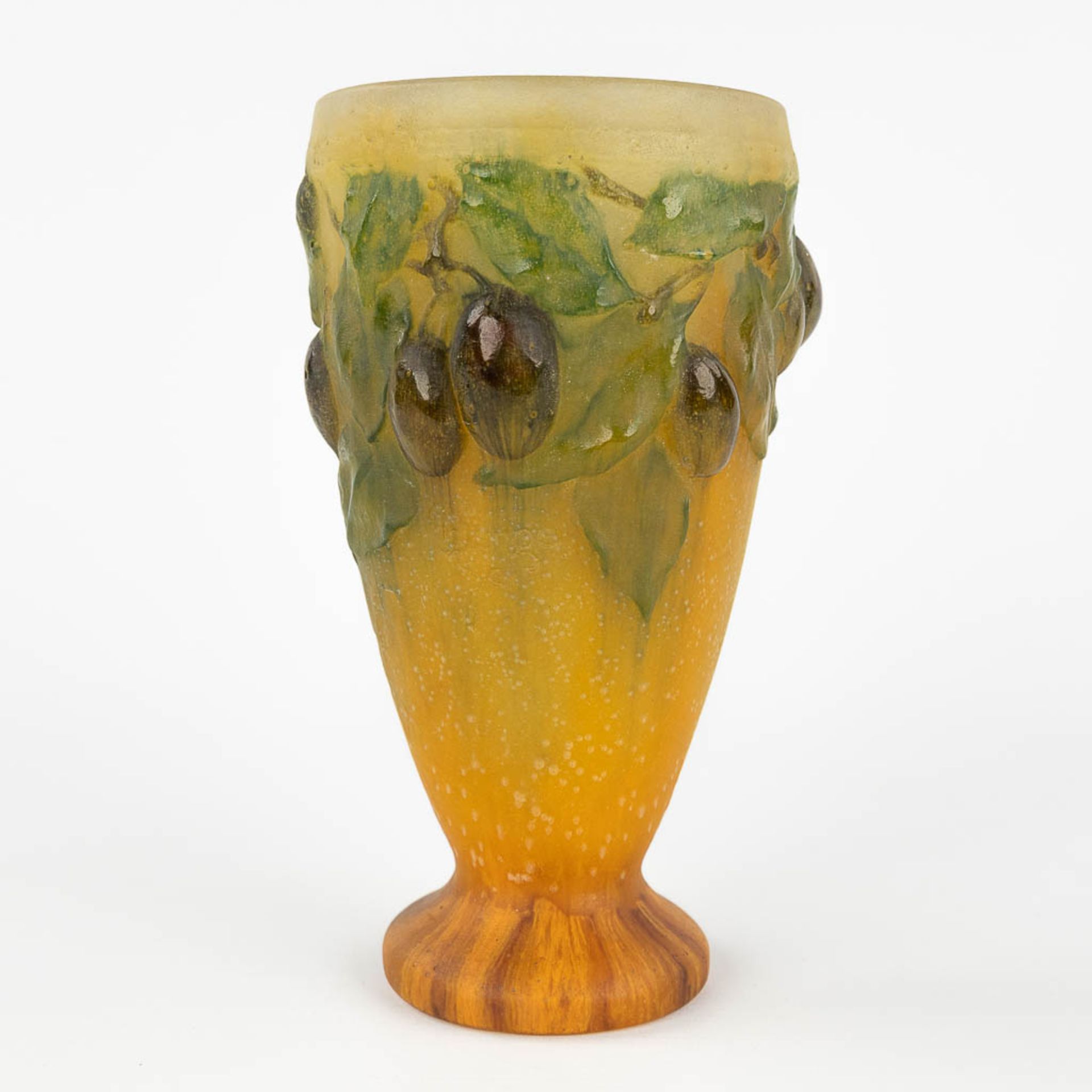 Amalric WALTER &amp; Henry BERGE (XIX-XX) 'Plum Vase' pate de verre. (H: 20 x D: 12 cm) - Image 6 of 14