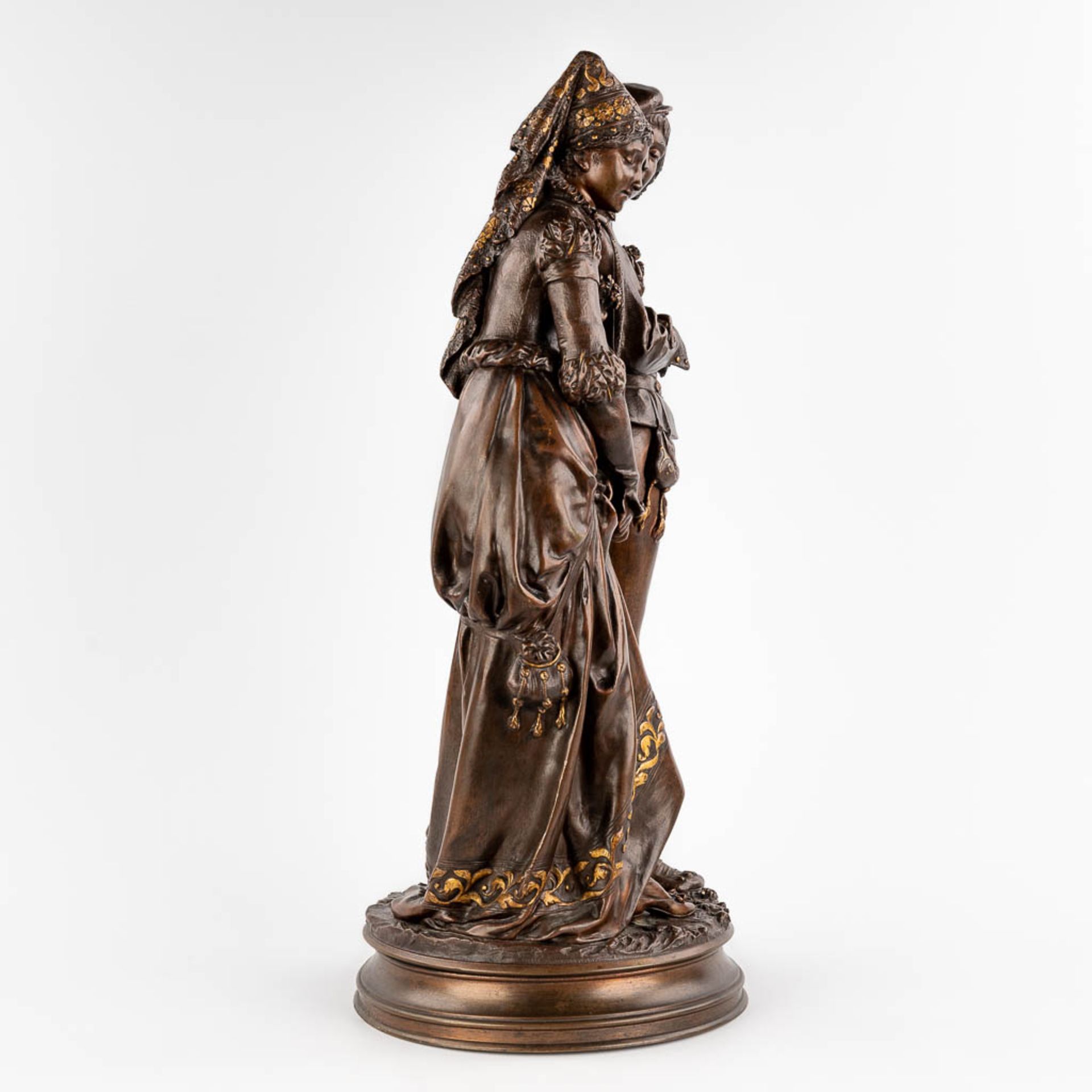 Adrien Etienne GAUDEZ (1845-1902) 'Gentleman and woman' patinated bronze. (H: 62 x D: 26 cm) - Image 8 of 15