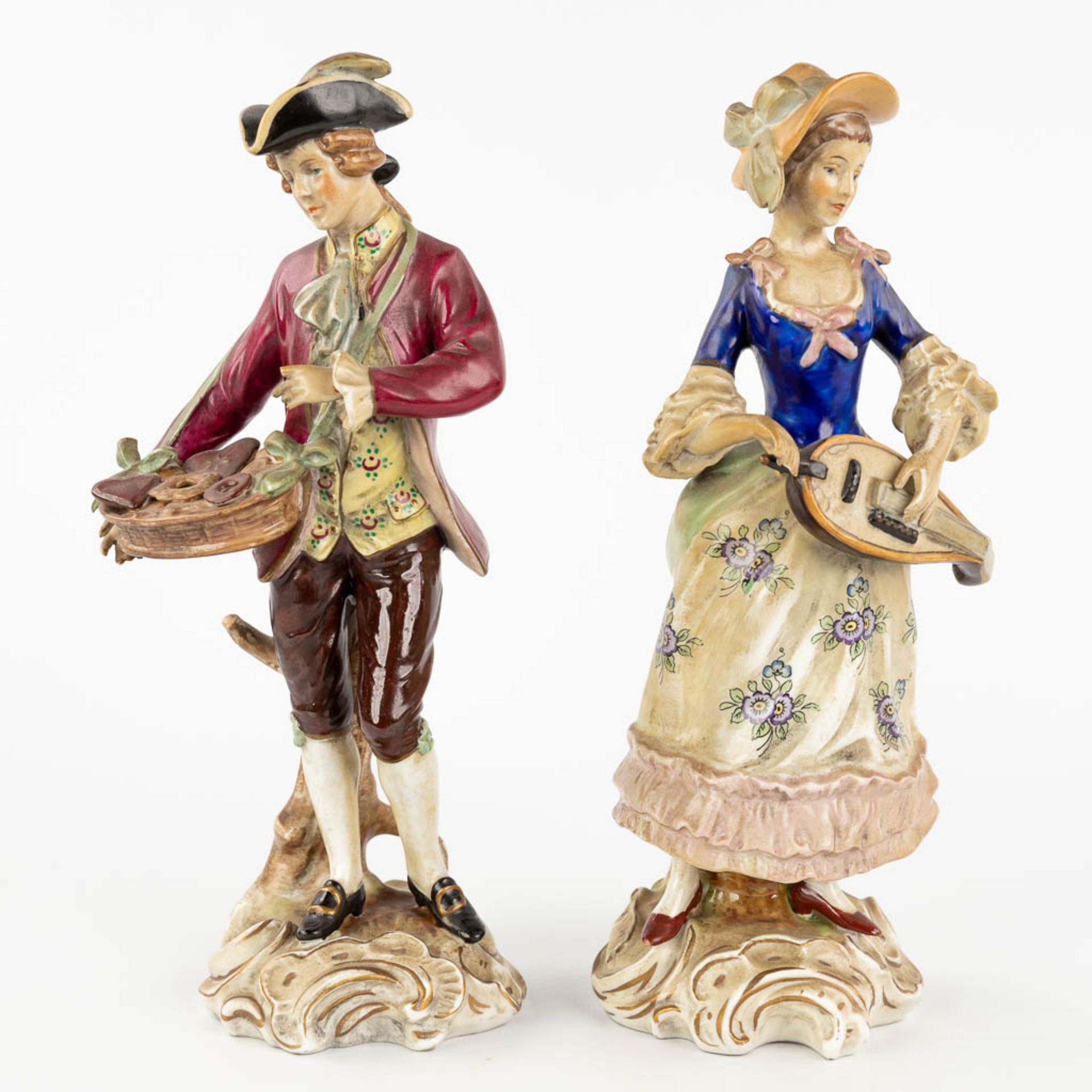 An collection of porcelain figurines. Marks by Volkstedt, Capodimonte. (H: 23 cm) - Image 3 of 20