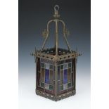 A 1930s Coloured Glass Porch Lantern,