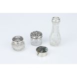 A Small Group of Victorian and Later Silver Top Jars and Posy Vase,