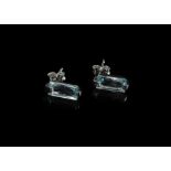 18 ct White Gold Mounted Princess Cut Aquamarine Earrings