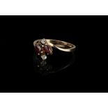 14 ct Marquise Cut Garnet and Chip Diamond Crossover Ring