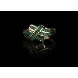 9 ct Gold Channel Set Emerald Crossover Dress Ring