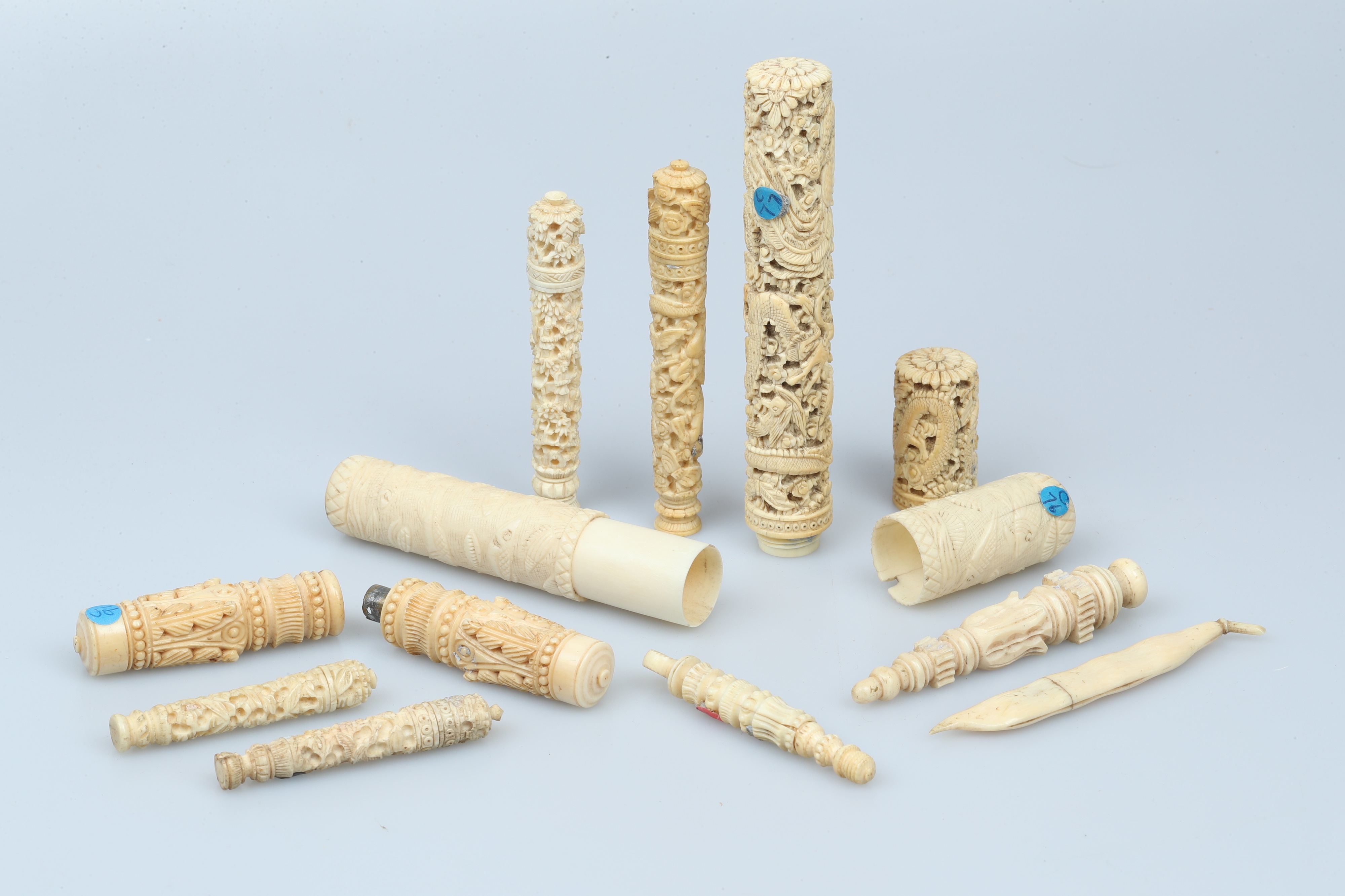 A Collection of 19th Century Chinese Ivory Needlecases