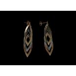 A Pair of 14 ct Three Tone Gold Flat Link Earrings