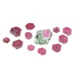 Eleven Hexagonal Ruby Crystals,