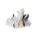 Minerals, Wolframite with Fluorite on Quartz Matrix,