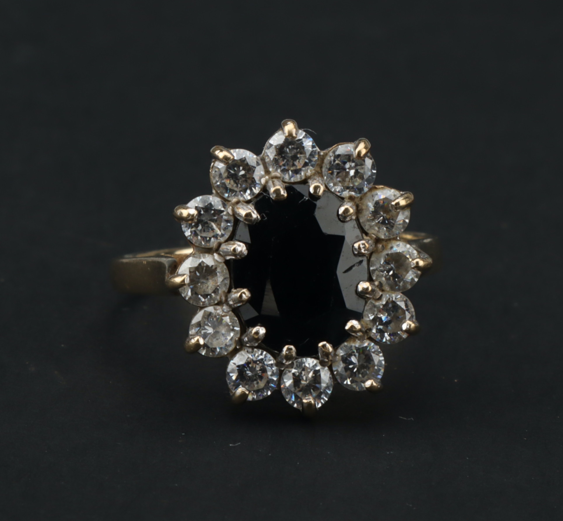 A 9 ct Gold Sapphire and Cubic Zirconia Cluster Ring, - Image 5 of 6