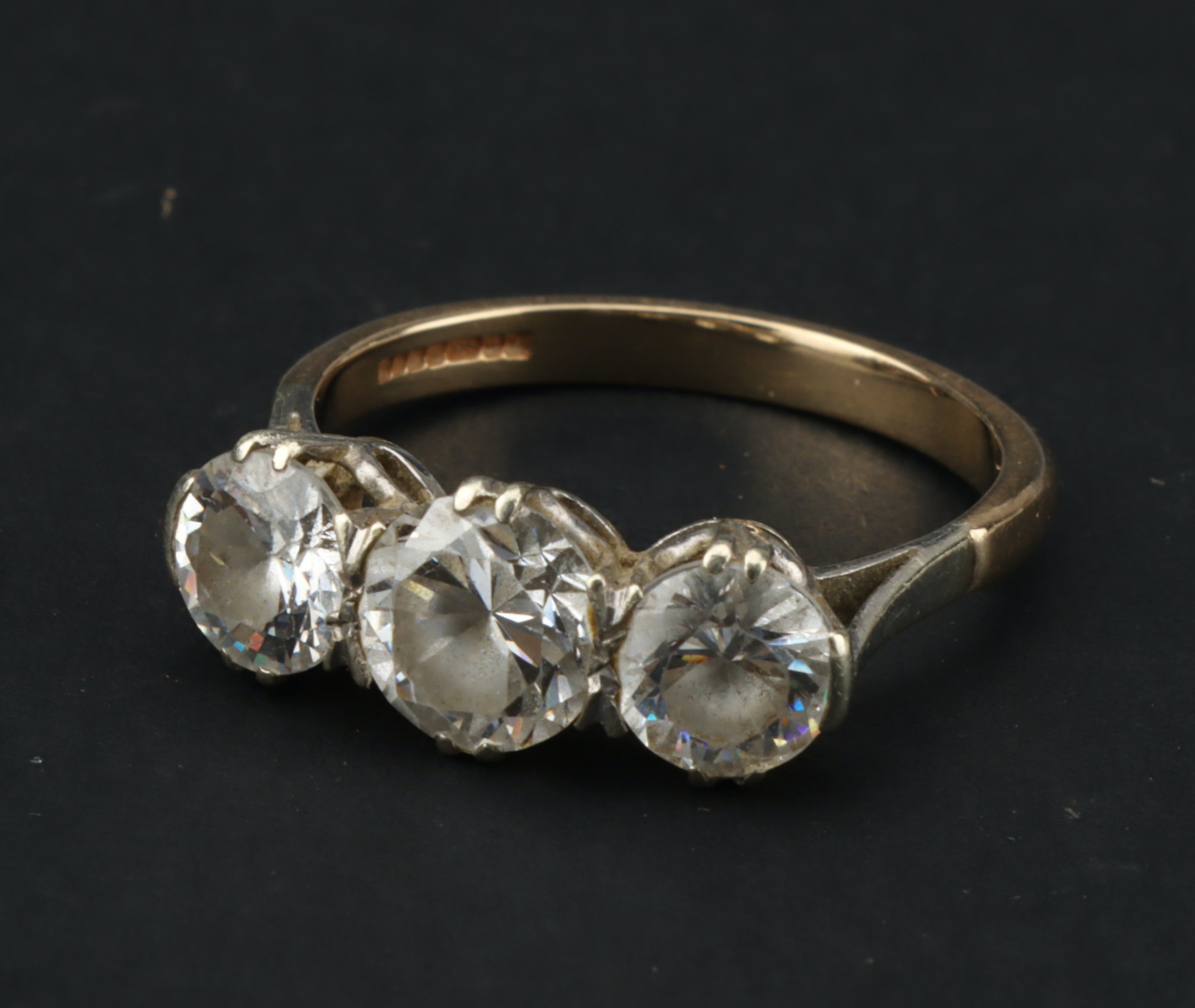 A 9 ct Gold Three Stone Cubic Zirconia Ring, - Image 6 of 9