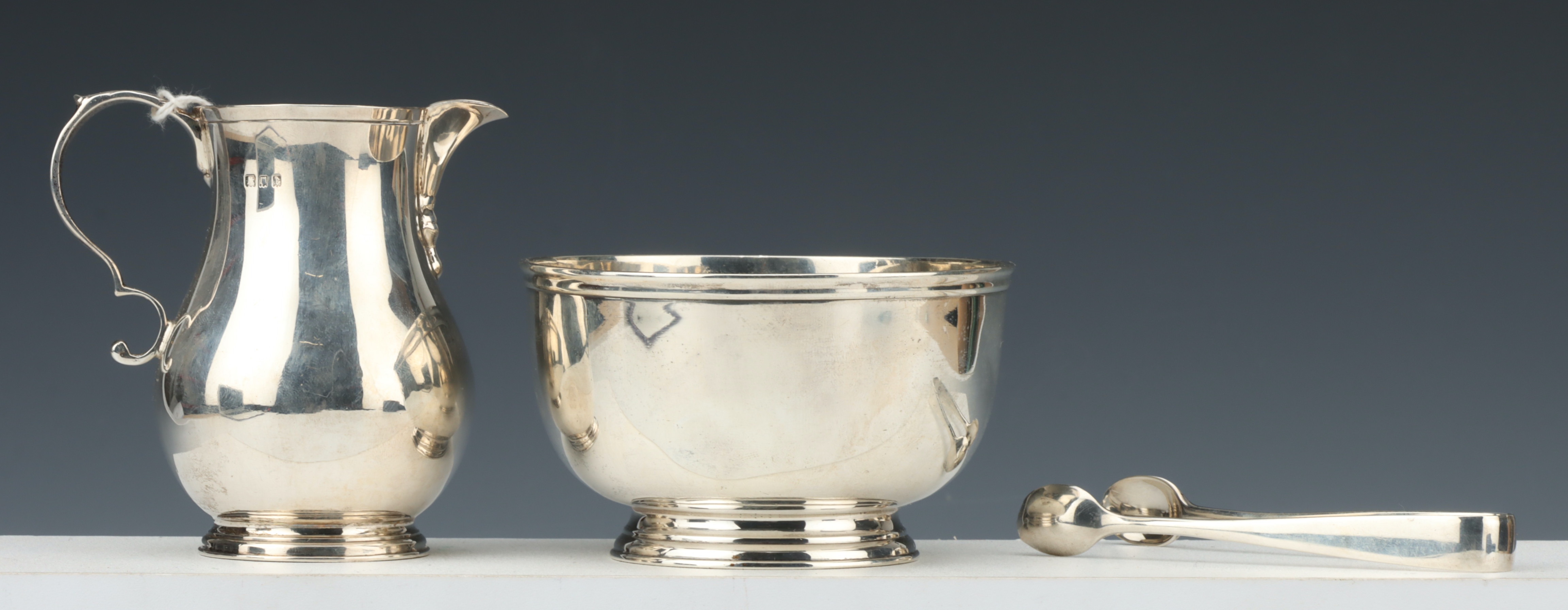 A George V Silver Sugar Bowl, Milk Jug, and Tongs, - Image 2 of 4