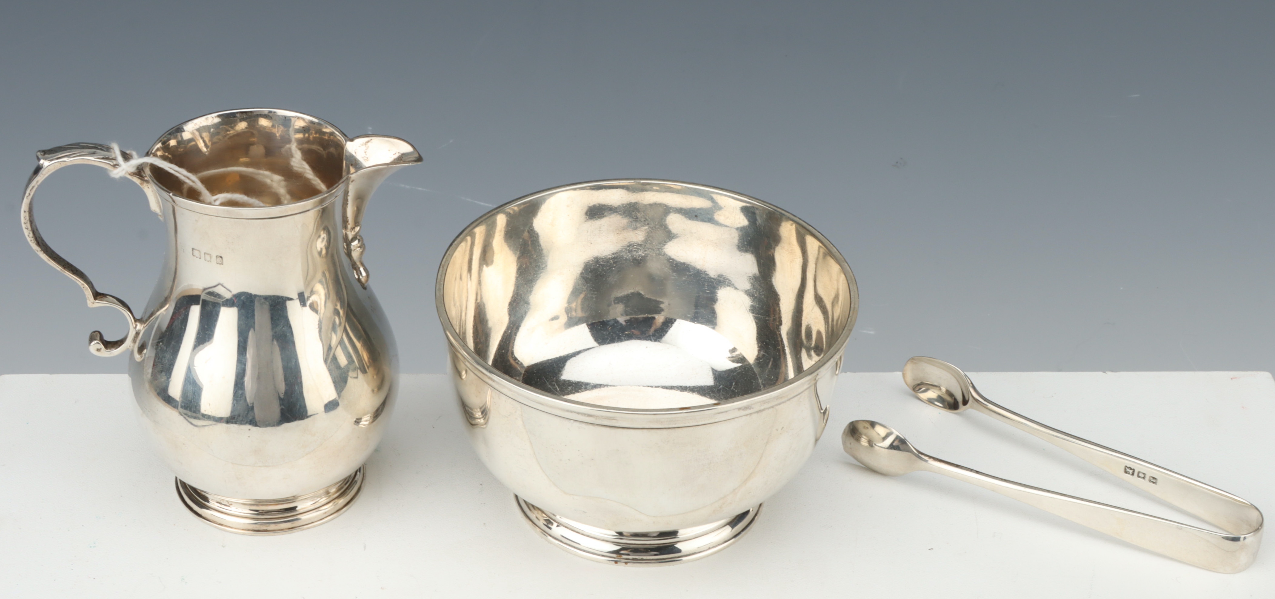 A George V Silver Sugar Bowl, Milk Jug, and Tongs, - Image 3 of 4
