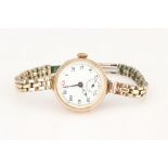 A 9 ct Gold Cased Trench Style Watch,