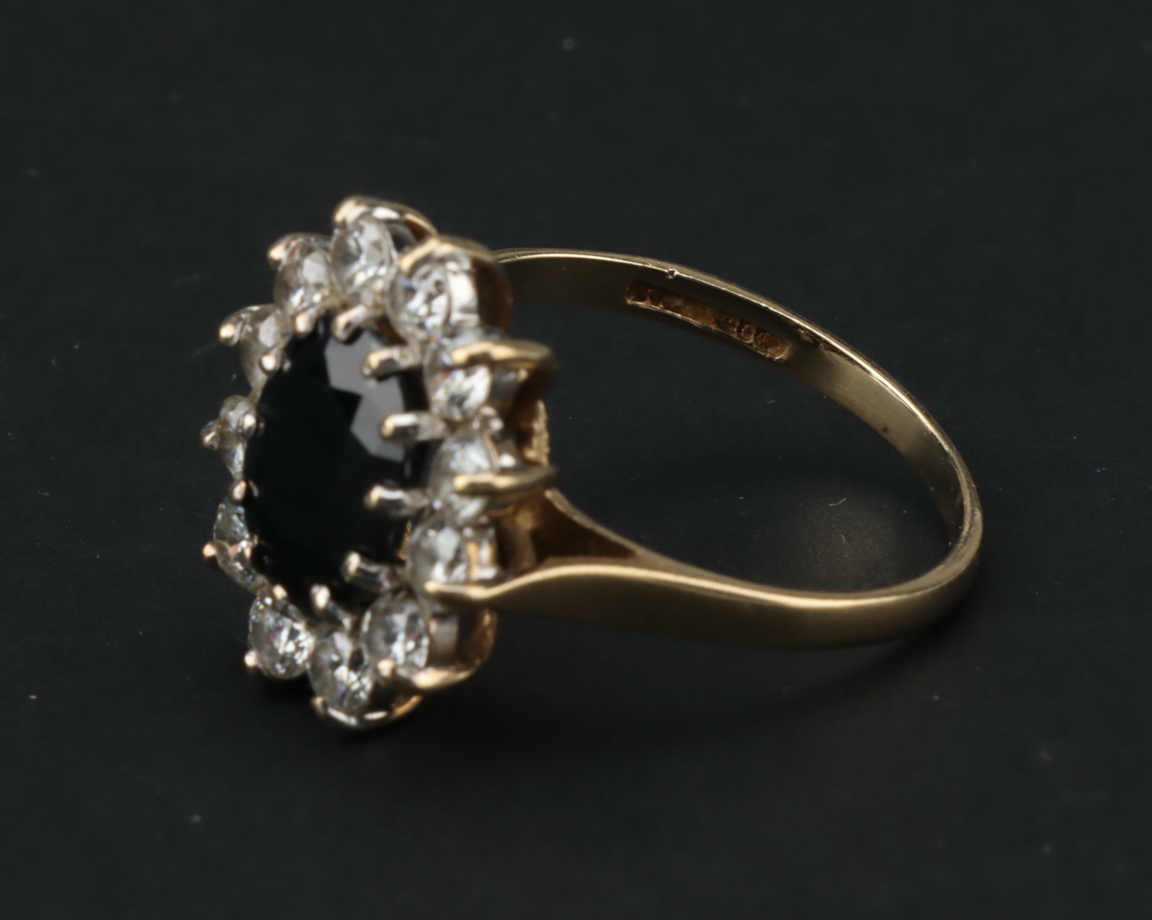 A 9 ct Gold Sapphire and Cubic Zirconia Cluster Ring, - Image 4 of 6