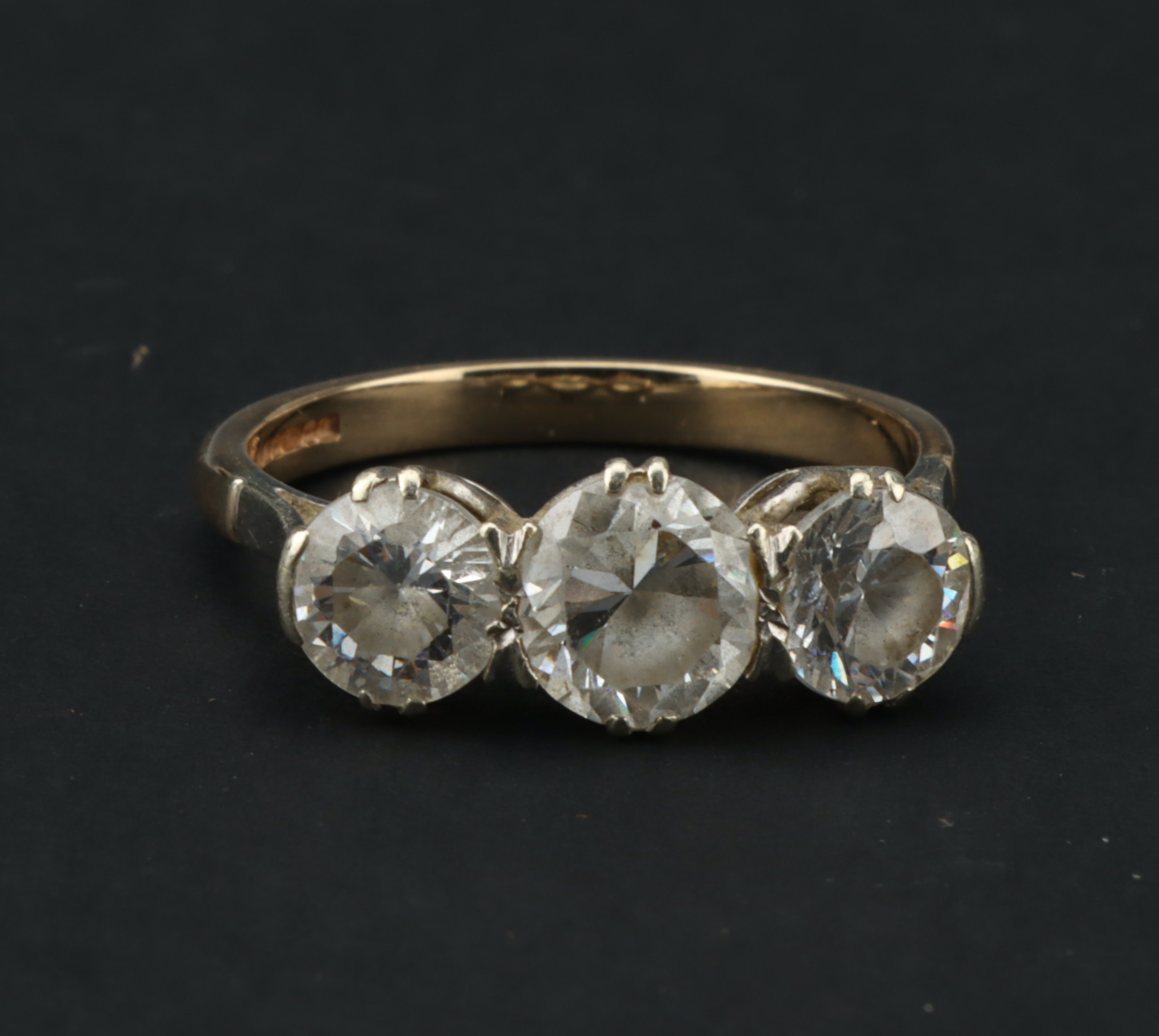A 9 ct Gold Three Stone Cubic Zirconia Ring, - Image 9 of 9