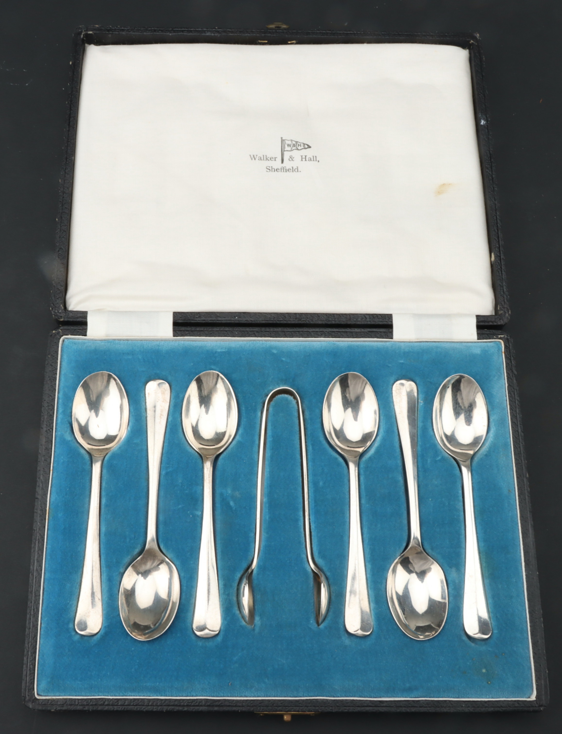 A Cased Set of George VI Silver Rats Tail Tea Spoons and Tongs, - Image 7 of 11